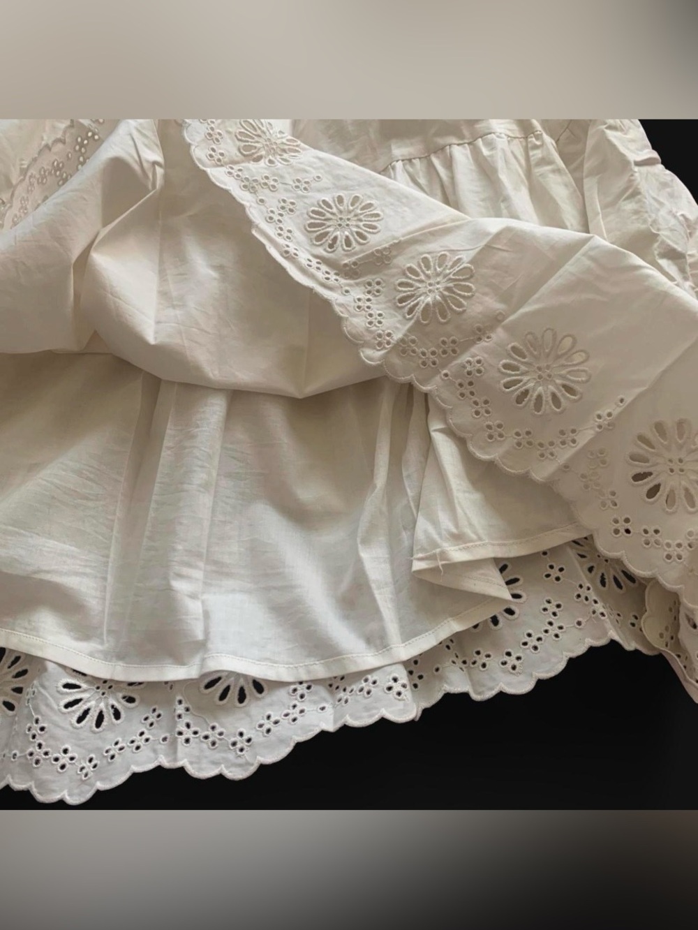 White Eyelet Hem Sleeveless Cotton Dress - Picture 3 of 4